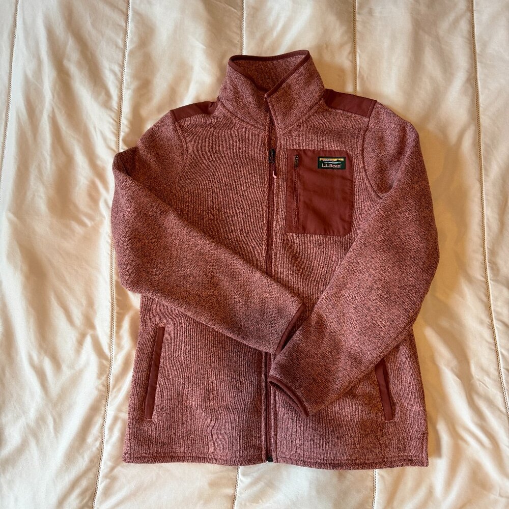 L.L. Bean Sweater Fleece Zip Up Jacket Size Medium Raspberry Heather
